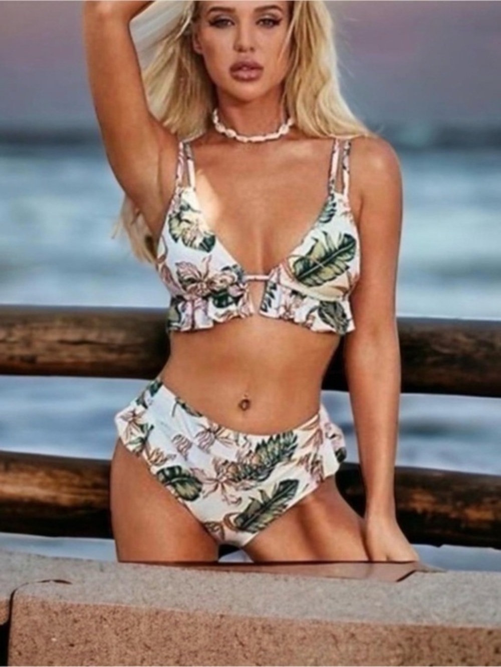 Boutique High Waisted Ruffle Floral Bathing Suit